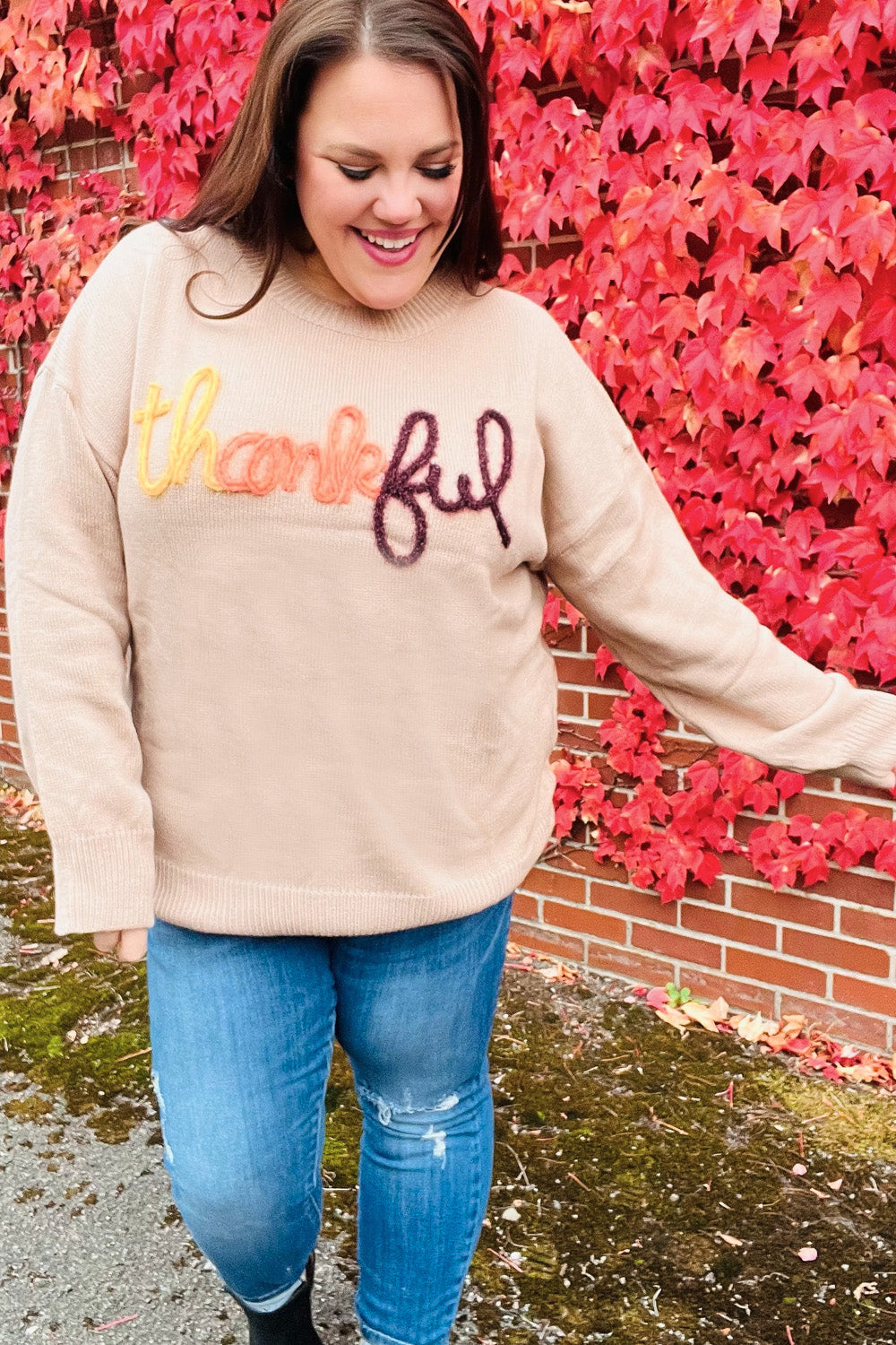 Feeling Thankful Taupe Pop Up Glittery Embroidery Sweater-Haptics-[option4]-[option5]-[option6]-[option7]-[option8]-Shop-Boutique-Clothing-for-Women-Online