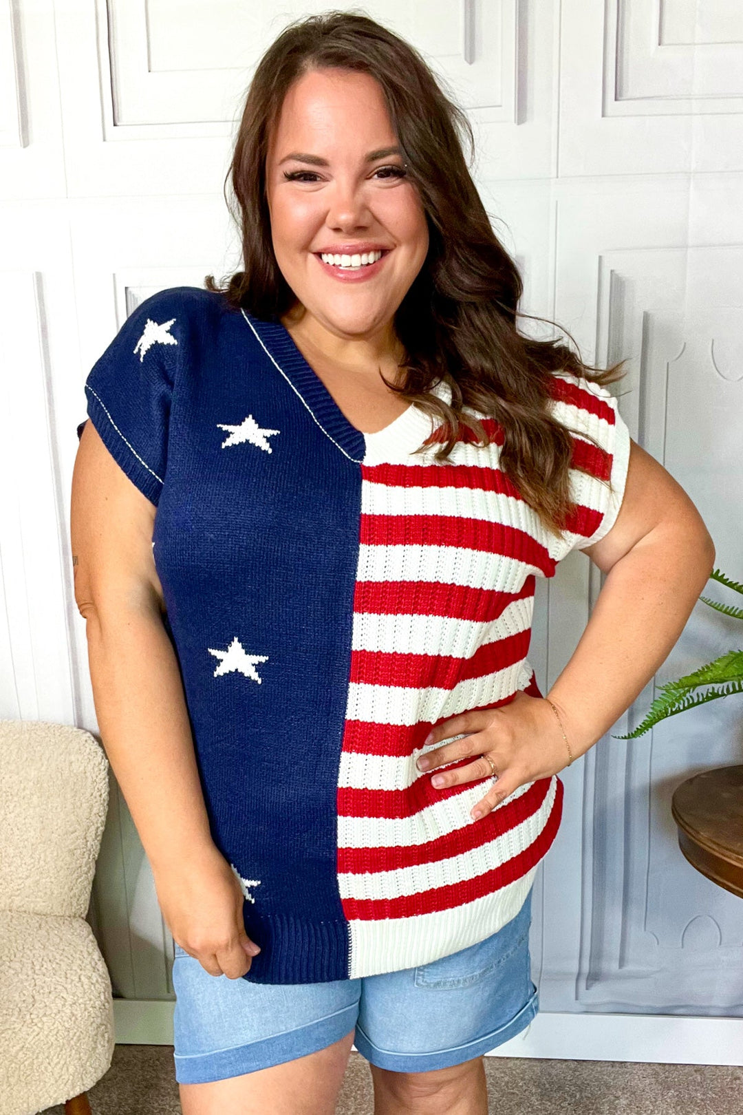 Stars & Stripes Americana V Neck Dolman Sweater Top-Haptics-[option4]-[option5]-[option6]-[option7]-[option8]-Shop-Boutique-Clothing-for-Women-Online