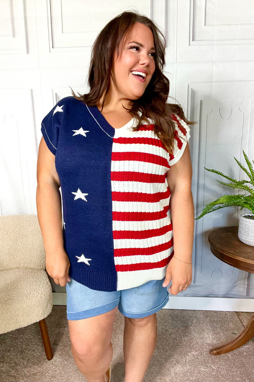 Stars & Stripes Americana V Neck Dolman Sweater Top-Haptics-[option4]-[option5]-[option6]-[option7]-[option8]-Shop-Boutique-Clothing-for-Women-Online