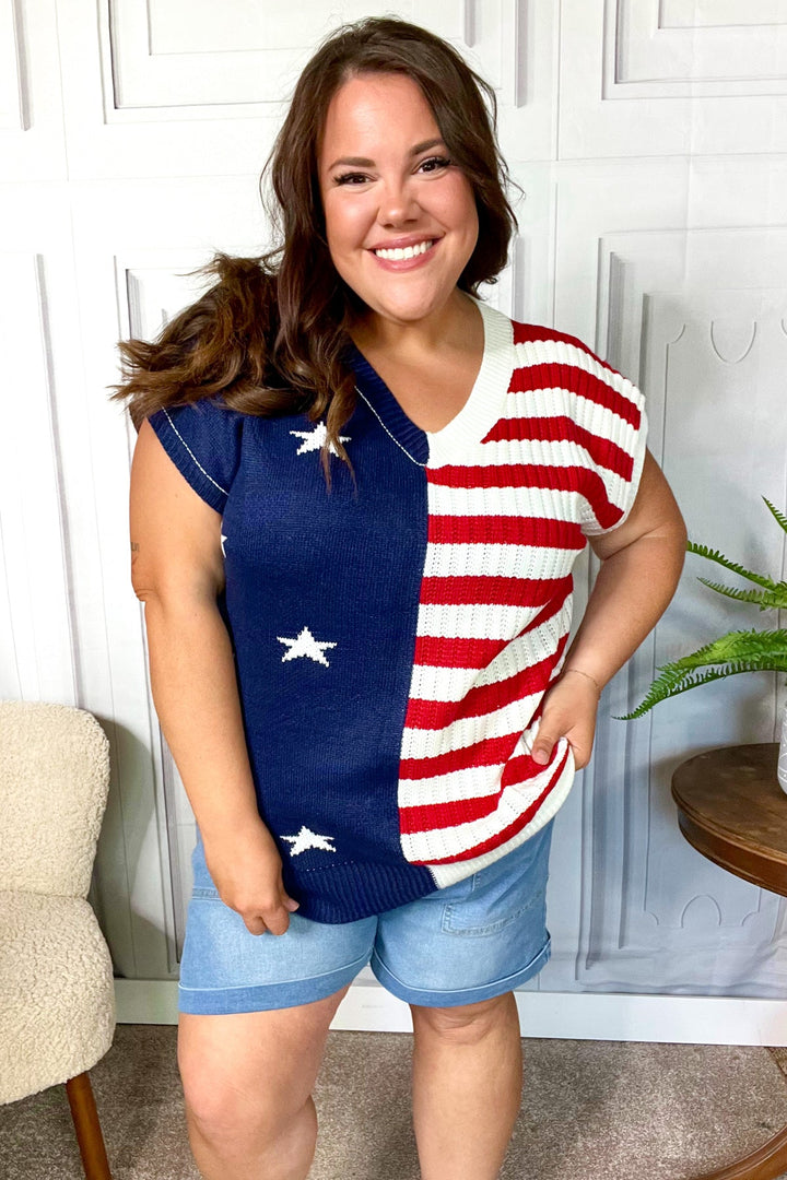 Stars & Stripes Americana V Neck Dolman Sweater Top-Haptics-[option4]-[option5]-[option6]-[option7]-[option8]-Shop-Boutique-Clothing-for-Women-Online