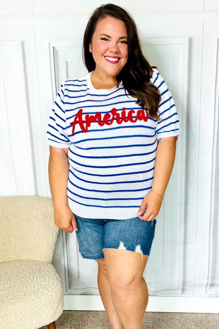 America Proud Blue Striped Embroidered Puff Sleeve Top-Haptics-[option4]-[option5]-[option6]-[option7]-[option8]-Shop-Boutique-Clothing-for-Women-Online