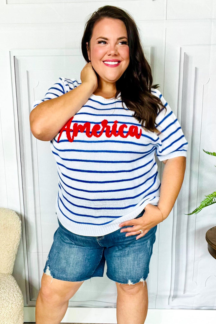 America Proud Blue Striped Embroidered Puff Sleeve Top-Haptics-[option4]-[option5]-[option6]-[option7]-[option8]-Shop-Boutique-Clothing-for-Women-Online