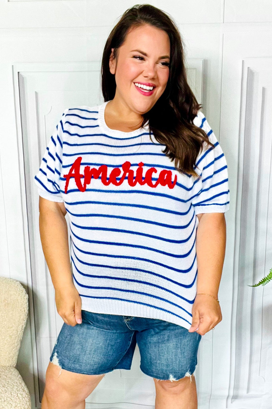 America Proud Blue Striped Embroidered Puff Sleeve Top-Haptics-[option4]-[option5]-[option6]-[option7]-[option8]-Shop-Boutique-Clothing-for-Women-Online