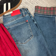 Judy Blue Plaid Print Cuff Boyfriend Fit Jeans-Trendsi-[option4]-[option5]-[option6]-[option7]-[option8]-Shop-Boutique-Clothing-for-Women-Online