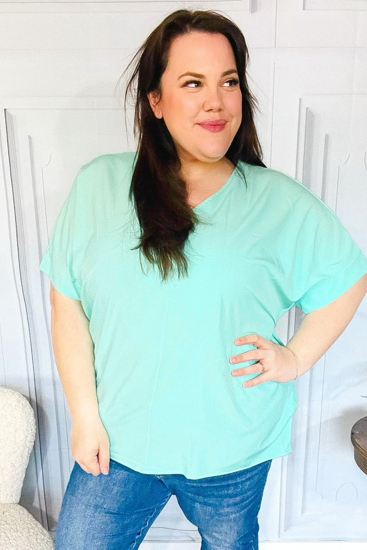 Weekend Ready Mint Drop Shoulder V Neck Woven Top-Haptics-[option4]-[option5]-[option6]-[option7]-[option8]-Shop-Boutique-Clothing-for-Women-Online