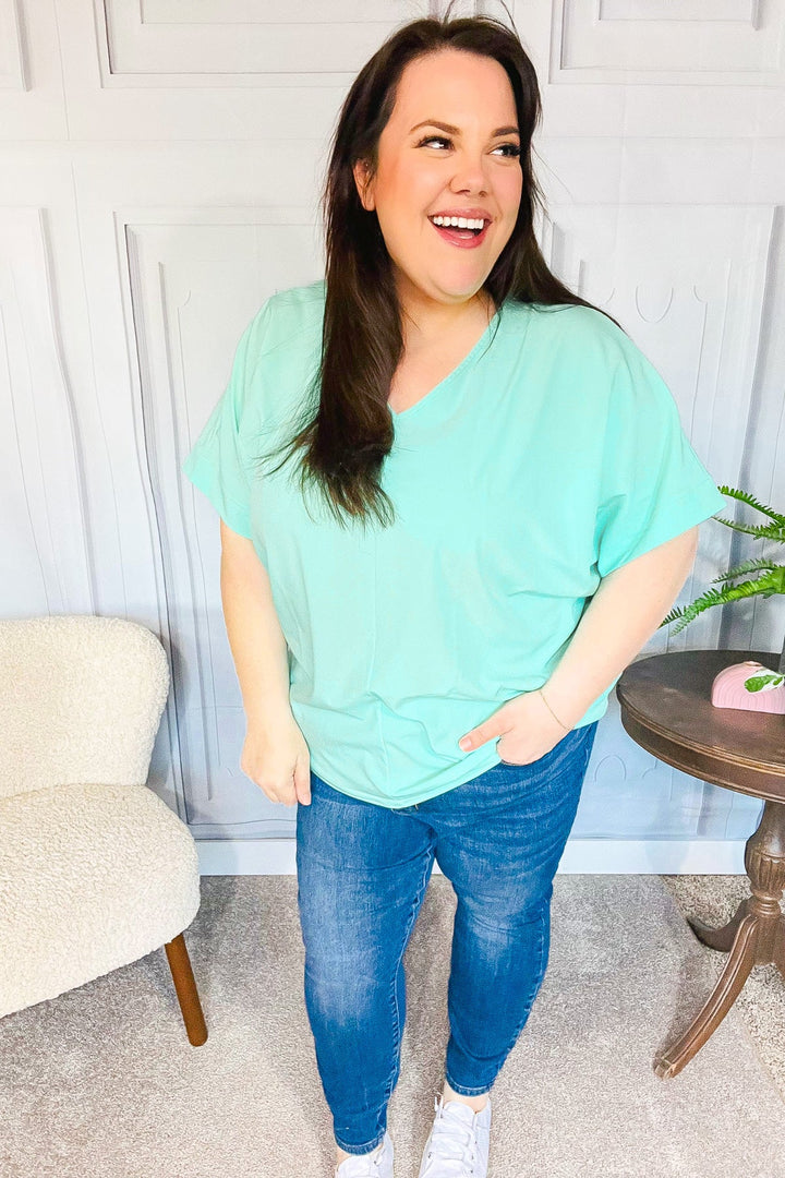 Weekend Ready Mint Drop Shoulder V Neck Woven Top-Haptics-[option4]-[option5]-[option6]-[option7]-[option8]-Shop-Boutique-Clothing-for-Women-Online