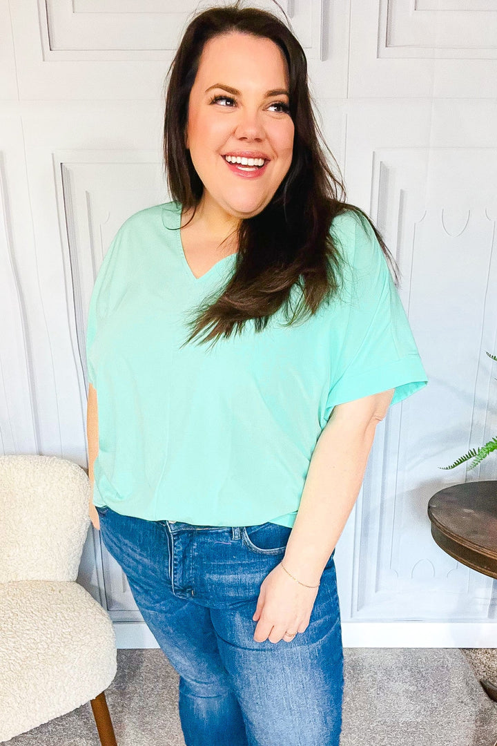 Weekend Ready Mint Drop Shoulder V Neck Woven Top-Haptics-[option4]-[option5]-[option6]-[option7]-[option8]-Shop-Boutique-Clothing-for-Women-Online