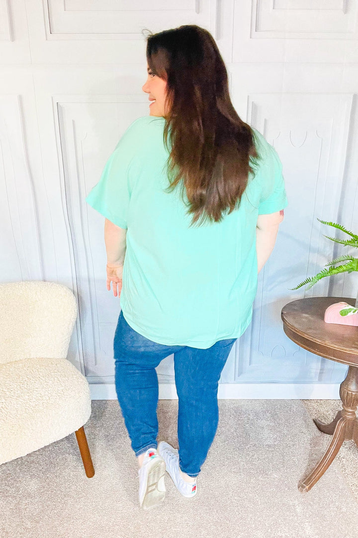 Weekend Ready Mint Drop Shoulder V Neck Woven Top-Haptics-[option4]-[option5]-[option6]-[option7]-[option8]-Shop-Boutique-Clothing-for-Women-Online