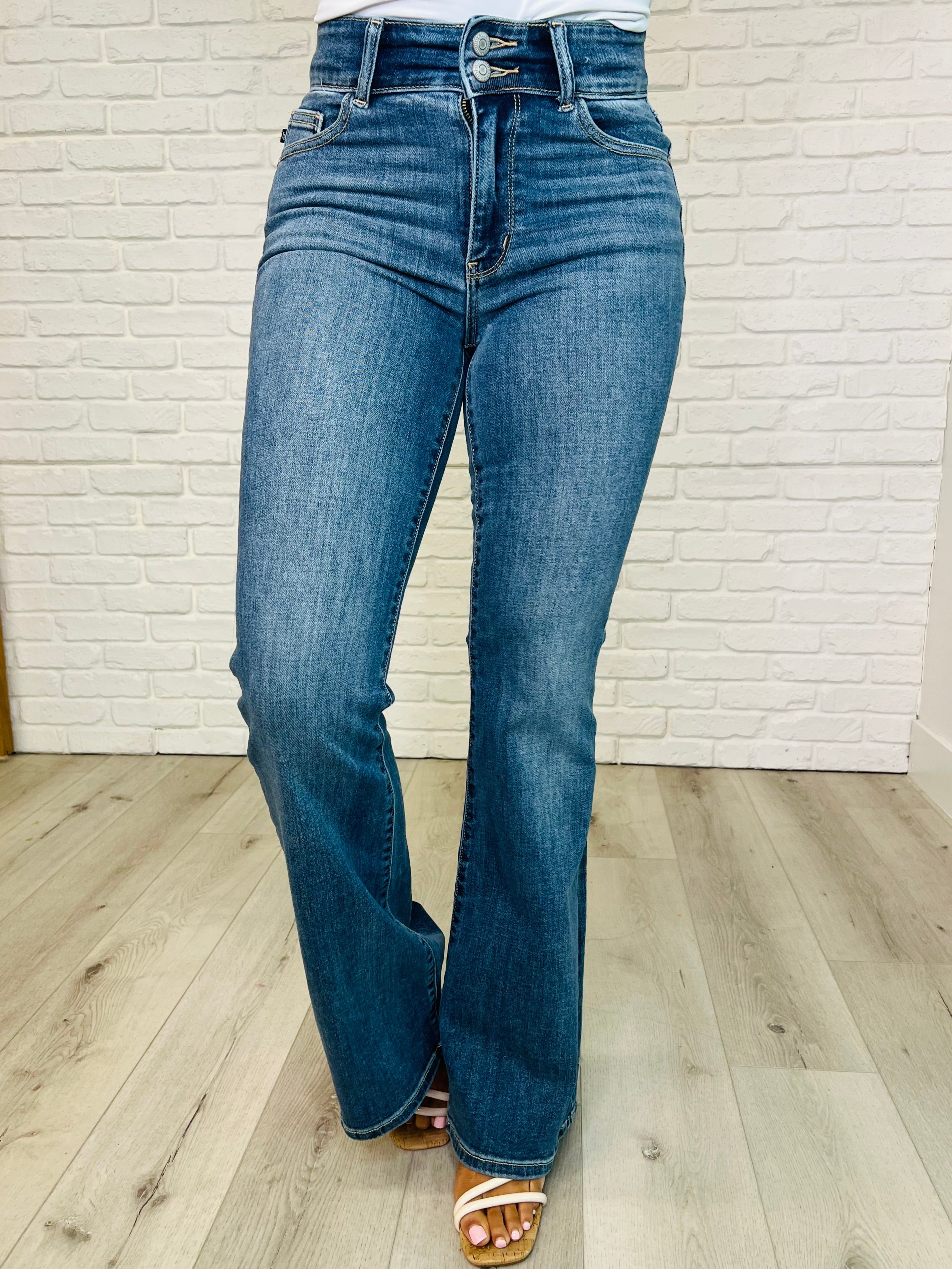 Judy Blue Ariana High Rise Double Button Waistband Flare Jeans-Womens-Ave Shops-[option4]-[option5]-[option6]-[option7]-[option8]-Shop-Boutique-Clothing-for-Women-Online
