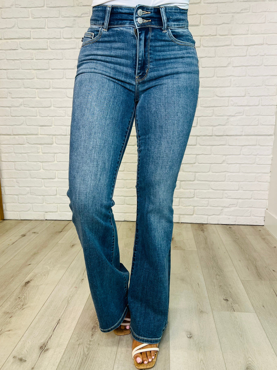Judy Blue Ariana High Rise Double Button Waistband Flare Jeans-Womens-Ave Shops-[option4]-[option5]-[option6]-[option7]-[option8]-Shop-Boutique-Clothing-for-Women-Online