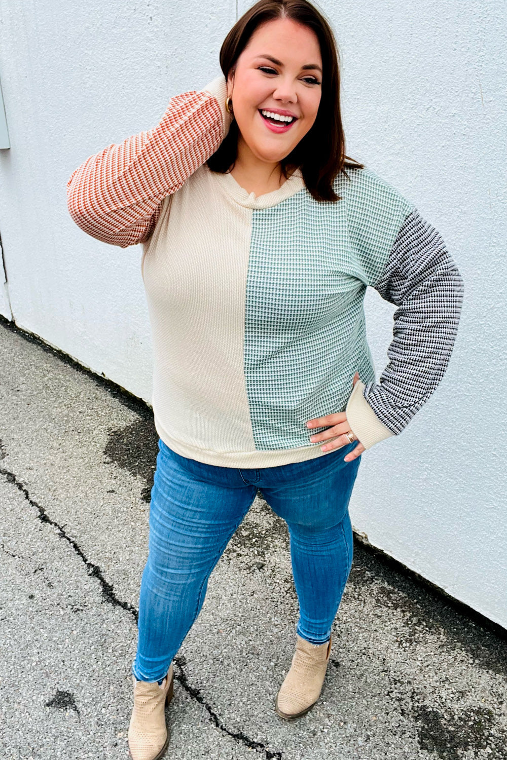 Haptics Feeling Casual Rust & Olive Two-Tone Knit Color Block Top-Haptics-[option4]-[option5]-[option6]-[option7]-[option8]-Shop-Boutique-Clothing-for-Women-Online
