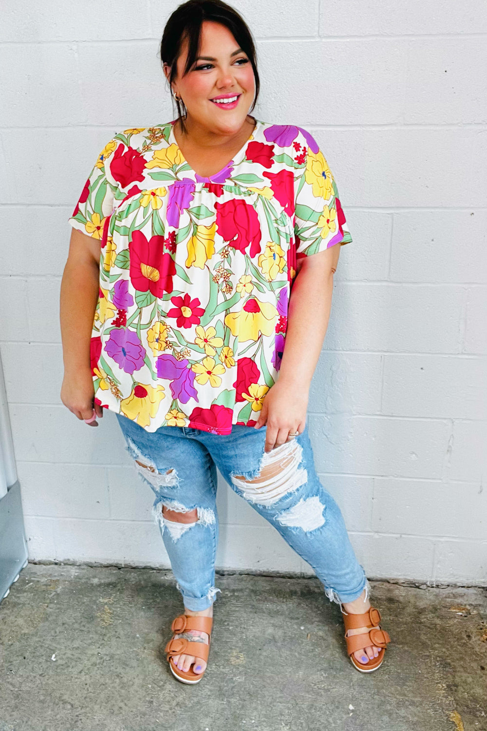 Multicolor Floral V Neck Dolman Top-Haptics-[option4]-[option5]-[option6]-[option7]-[option8]-Shop-Boutique-Clothing-for-Women-Online