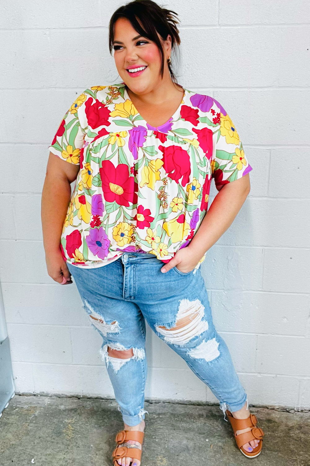 Multicolor Floral V Neck Dolman Top-Haptics-[option4]-[option5]-[option6]-[option7]-[option8]-Shop-Boutique-Clothing-for-Women-Online