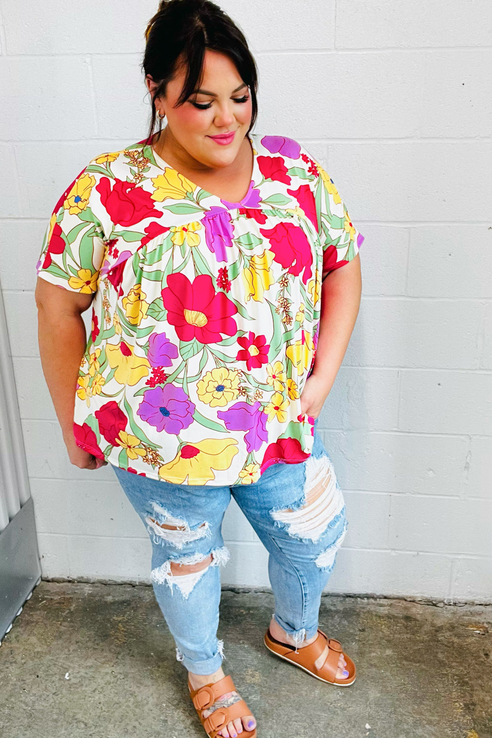 Multicolor Floral V Neck Dolman Top-Haptics-[option4]-[option5]-[option6]-[option7]-[option8]-Shop-Boutique-Clothing-for-Women-Online