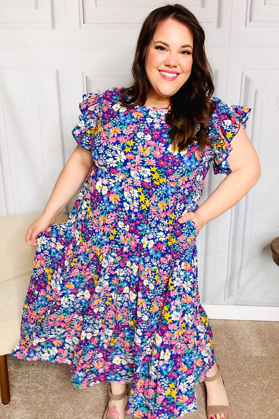 Just A Dream Navy Floral Smocked Ruffle Sleeve Maxi Dress-Haptics-[option4]-[option5]-[option6]-[option7]-[option8]-Shop-Boutique-Clothing-for-Women-Online