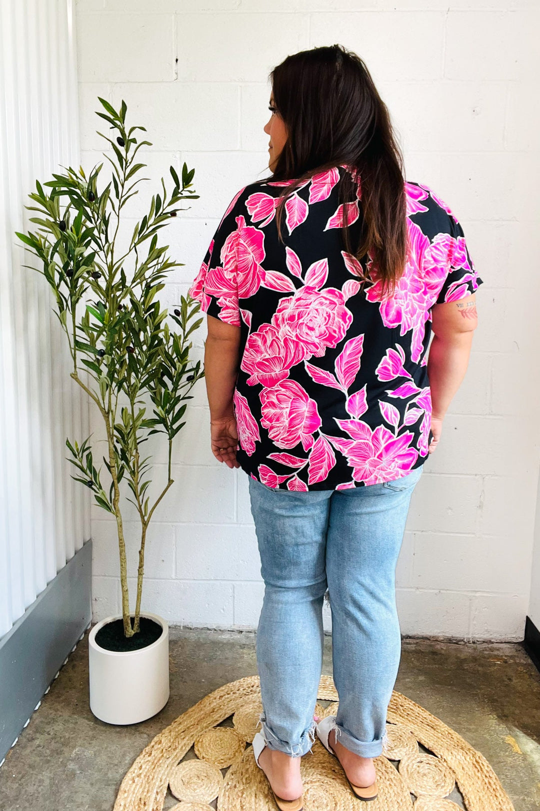 Tropical Vibes Black & Hot Pink Floral V Neck Top-Haptics-[option4]-[option5]-[option6]-[option7]-[option8]-Shop-Boutique-Clothing-for-Women-Online