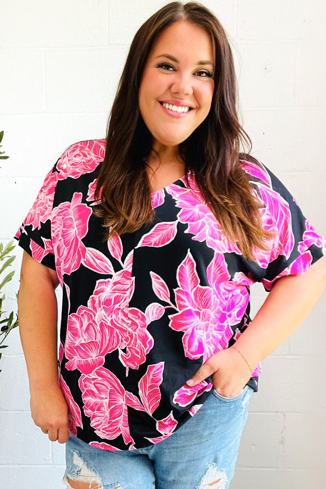 Tropical Vibes Black & Hot Pink Floral V Neck Top-Haptics-[option4]-[option5]-[option6]-[option7]-[option8]-Shop-Boutique-Clothing-for-Women-Online