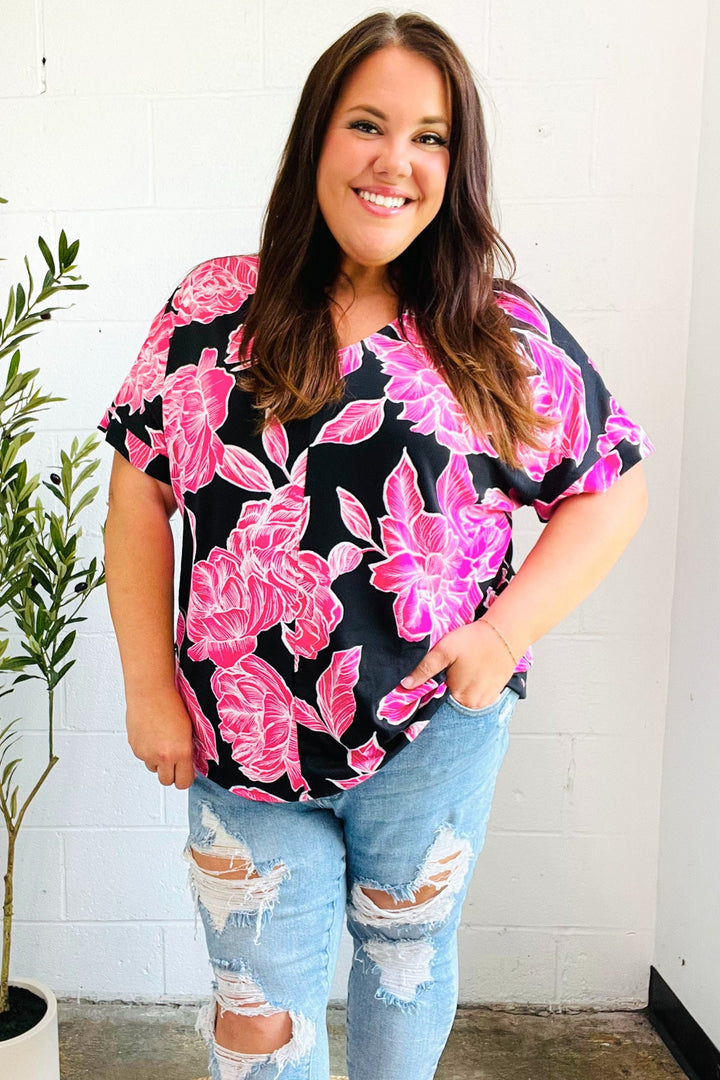 Tropical Vibes Black & Hot Pink Floral V Neck Top-Haptics-[option4]-[option5]-[option6]-[option7]-[option8]-Shop-Boutique-Clothing-for-Women-Online