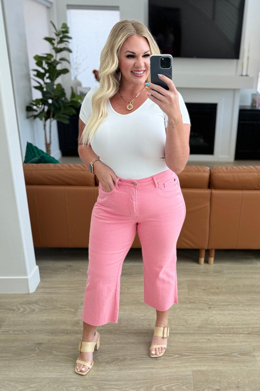 Judy Blue Lisa High Rise Control Top Wide Leg Crop Jeans in Pink-Denim-Ave Shops-[option4]-[option5]-[option6]-[option7]-[option8]-Shop-Boutique-Clothing-for-Women-Online