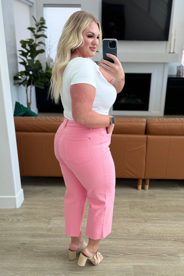 Judy Blue Lisa High Rise Control Top Wide Leg Crop Jeans in Pink-Denim-Ave Shops-[option4]-[option5]-[option6]-[option7]-[option8]-Shop-Boutique-Clothing-for-Women-Online