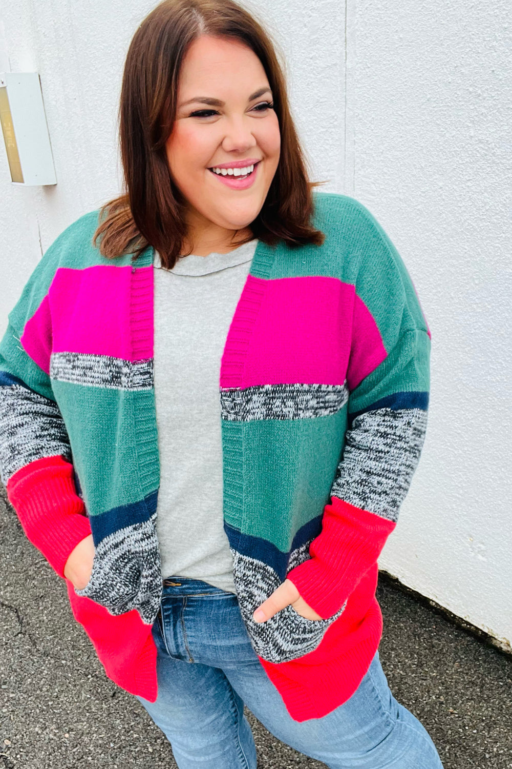 Haptics Face The Day Magenta & Hunter Green Two Tone Cardigan-Haptics-[option4]-[option5]-[option6]-[option7]-[option8]-Shop-Boutique-Clothing-for-Women-Online