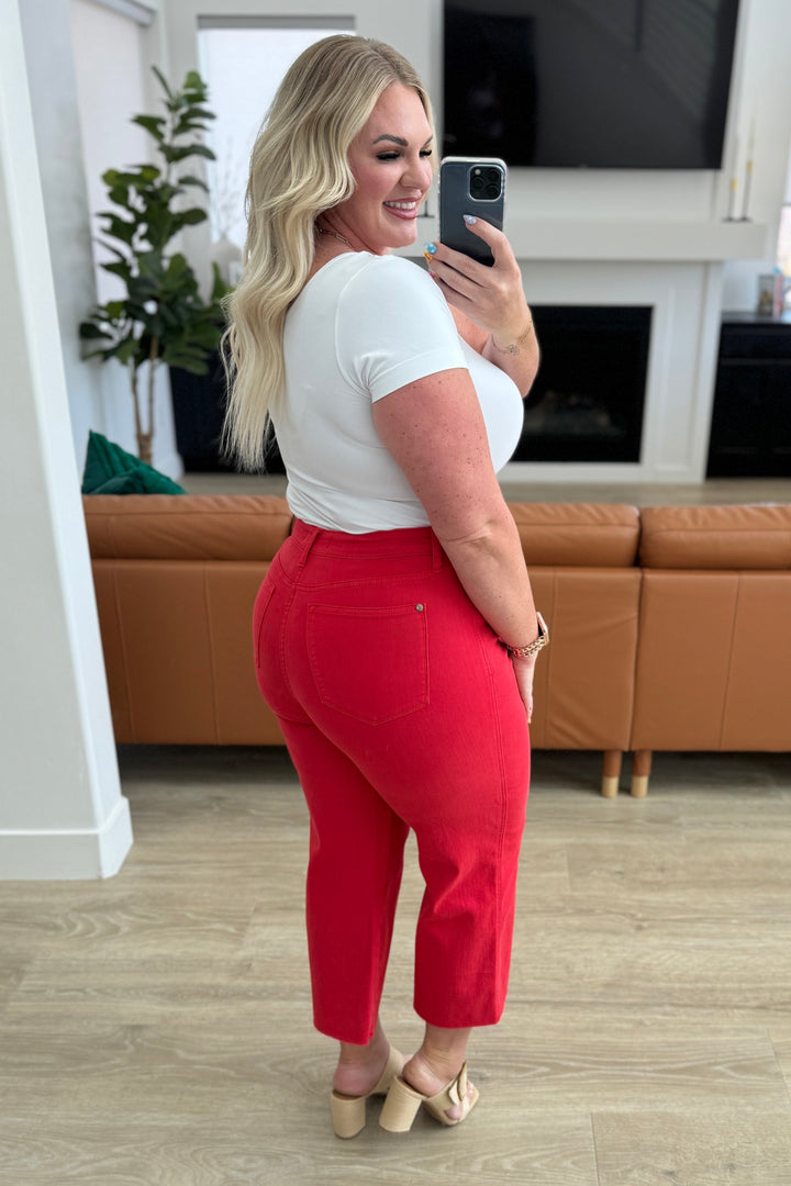 Judy Blue Lisa High Rise Control Top Wide Leg Crop Jeans in Red-Denim-Ave Shops-[option4]-[option5]-[option6]-[option7]-[option8]-Shop-Boutique-Clothing-for-Women-Online