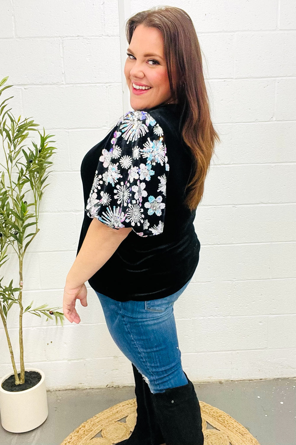 Feeling Glamorous Black Floral Sequin Puff Sleeve Velvet Top-Haptics-[option4]-[option5]-[option6]-[option7]-[option8]-Shop-Boutique-Clothing-for-Women-Online