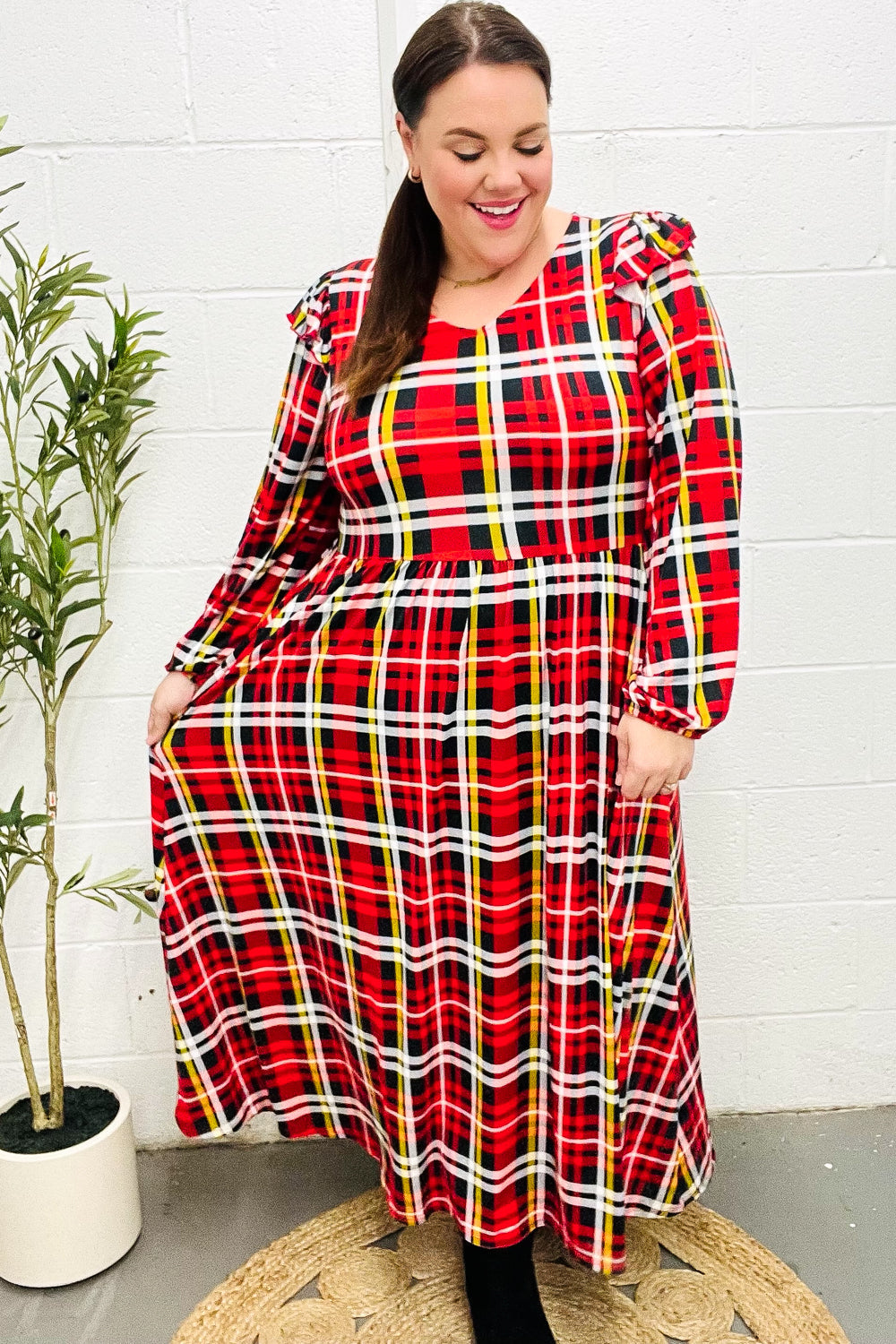 Adorable In Red Plaid Ruffle Detail Fit & Flare Midi Dress-Haptics-[option4]-[option5]-[option6]-[option7]-[option8]-Shop-Boutique-Clothing-for-Women-Online