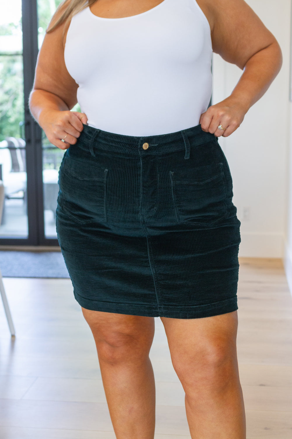 Melinda Corduroy Patch Pocket Skirt in Emerald-Bottoms-Ave Shops-[option4]-[option5]-[option6]-[option7]-[option8]-Shop-Boutique-Clothing-for-Women-Online