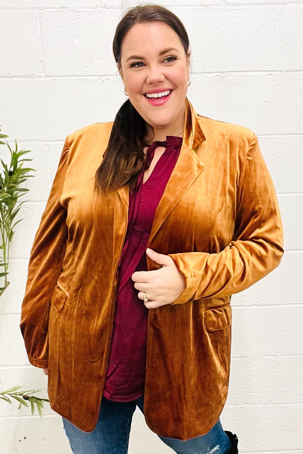 Holiday Stunner Rust Velvet Lapel Blazer-Haptics-[option4]-[option5]-[option6]-[option7]-[option8]-Shop-Boutique-Clothing-for-Women-Online