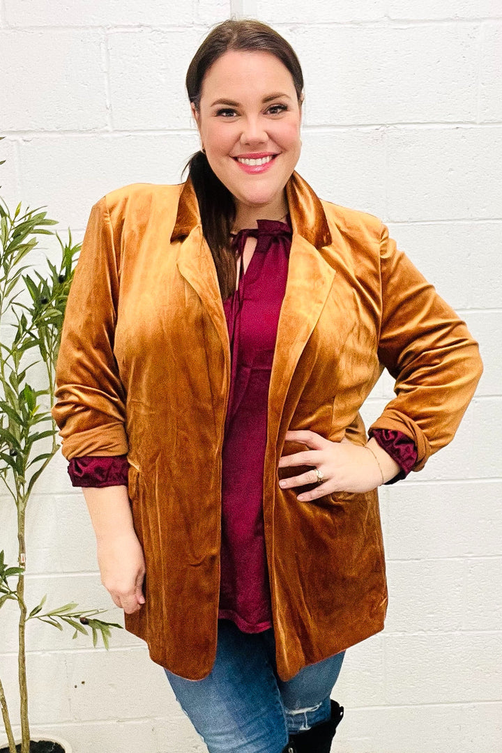 Holiday Stunner Rust Velvet Lapel Blazer-Haptics-[option4]-[option5]-[option6]-[option7]-[option8]-Shop-Boutique-Clothing-for-Women-Online