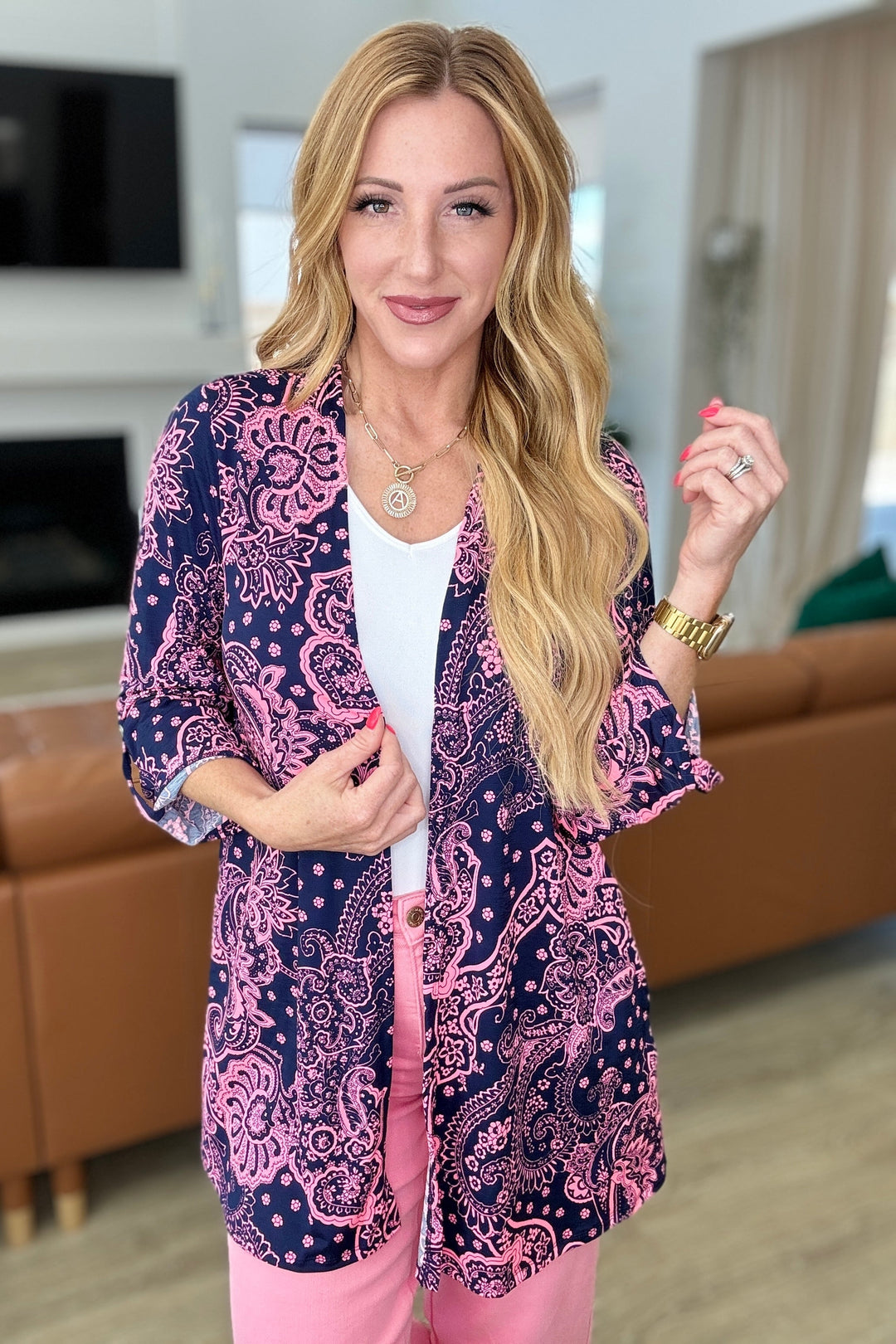 Lizzy Cardigan in Navy and Pink Paisley-Layers-Ave Shops-[option4]-[option5]-[option6]-[option7]-[option8]-Shop-Boutique-Clothing-for-Women-Online