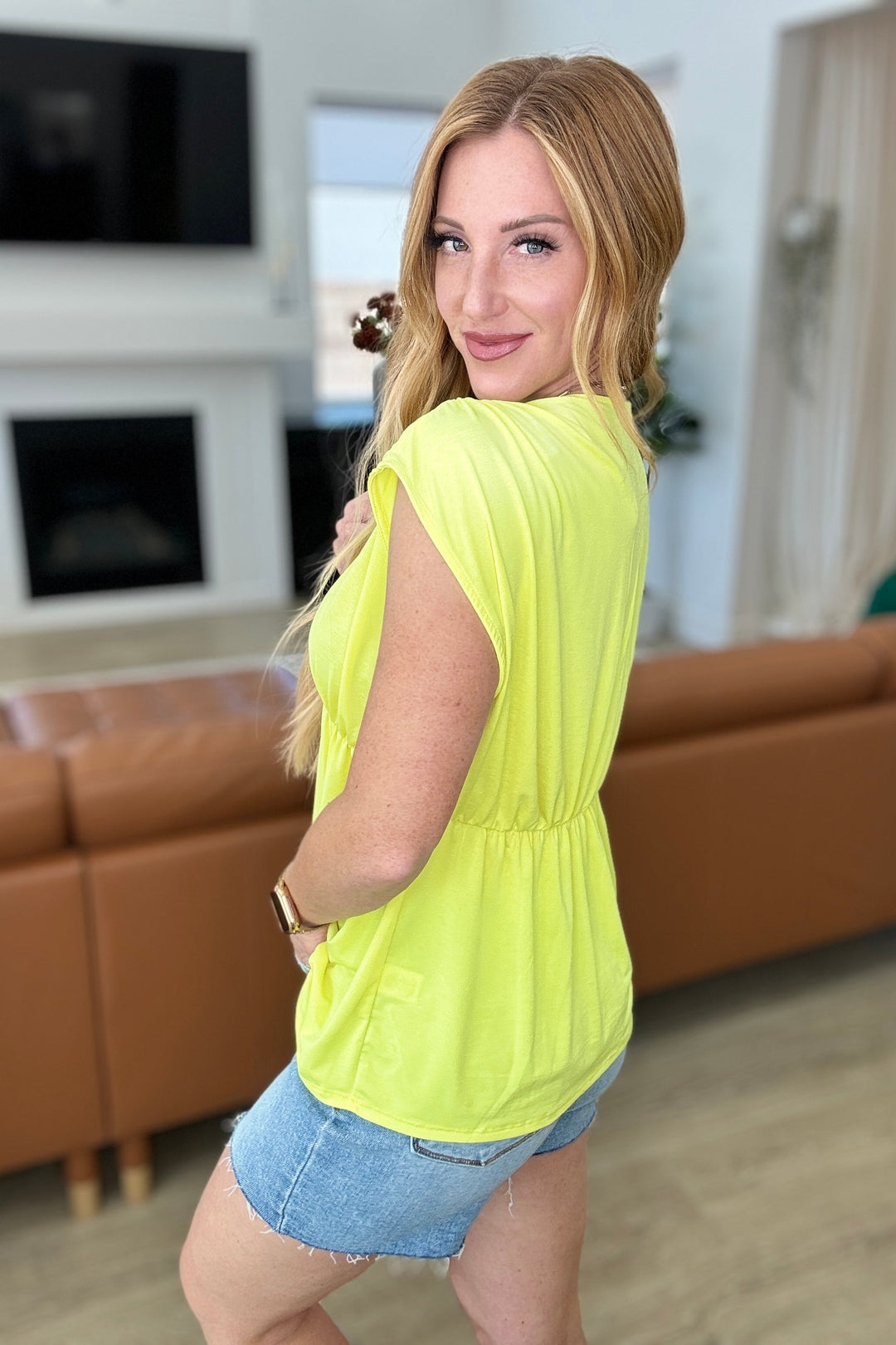 Rhea Peplum Top in Neon Yellow-Tops-Ave Shops-[option4]-[option5]-[option6]-[option7]-[option8]-Shop-Boutique-Clothing-for-Women-Online