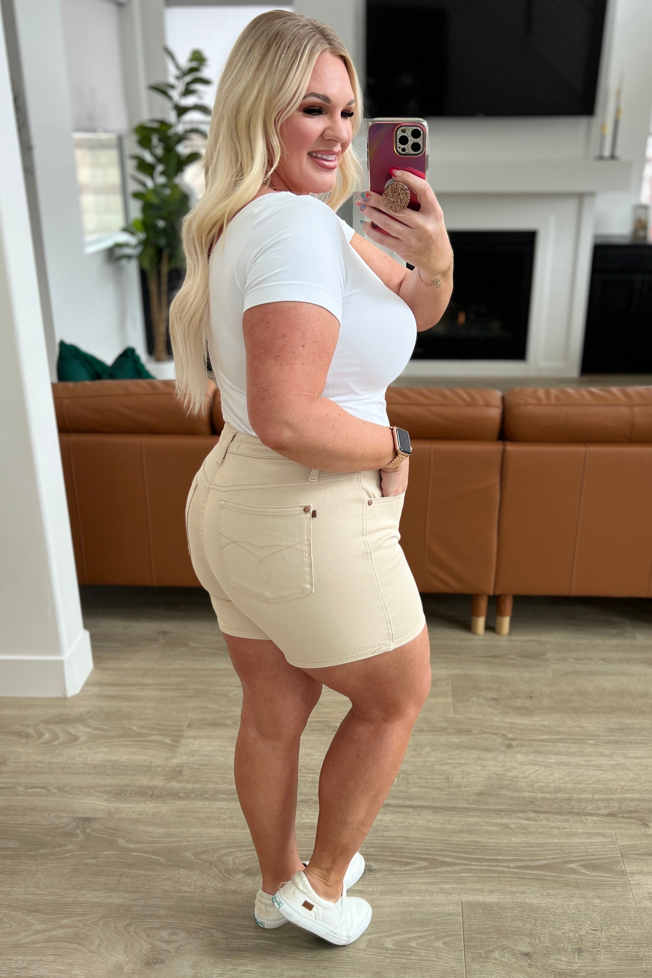 Judy Blue Greta High Rise Garment Dyed Shorts in Bone-Denim-Ave Shops-[option4]-[option5]-[option6]-[option7]-[option8]-Shop-Boutique-Clothing-for-Women-Online