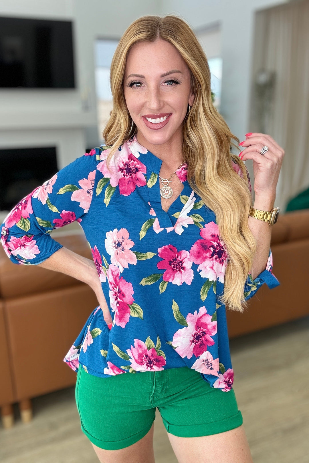 Lizzy Top in Teal and Magenta Floral-Tops-Ave Shops-[option4]-[option5]-[option6]-[option7]-[option8]-Shop-Boutique-Clothing-for-Women-Online