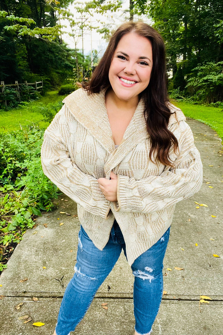 Autumn Vibes Taupe Textured Cable Knit Collared Cardigan-Haptics-[option4]-[option5]-[option6]-[option7]-[option8]-Shop-Boutique-Clothing-for-Women-Online