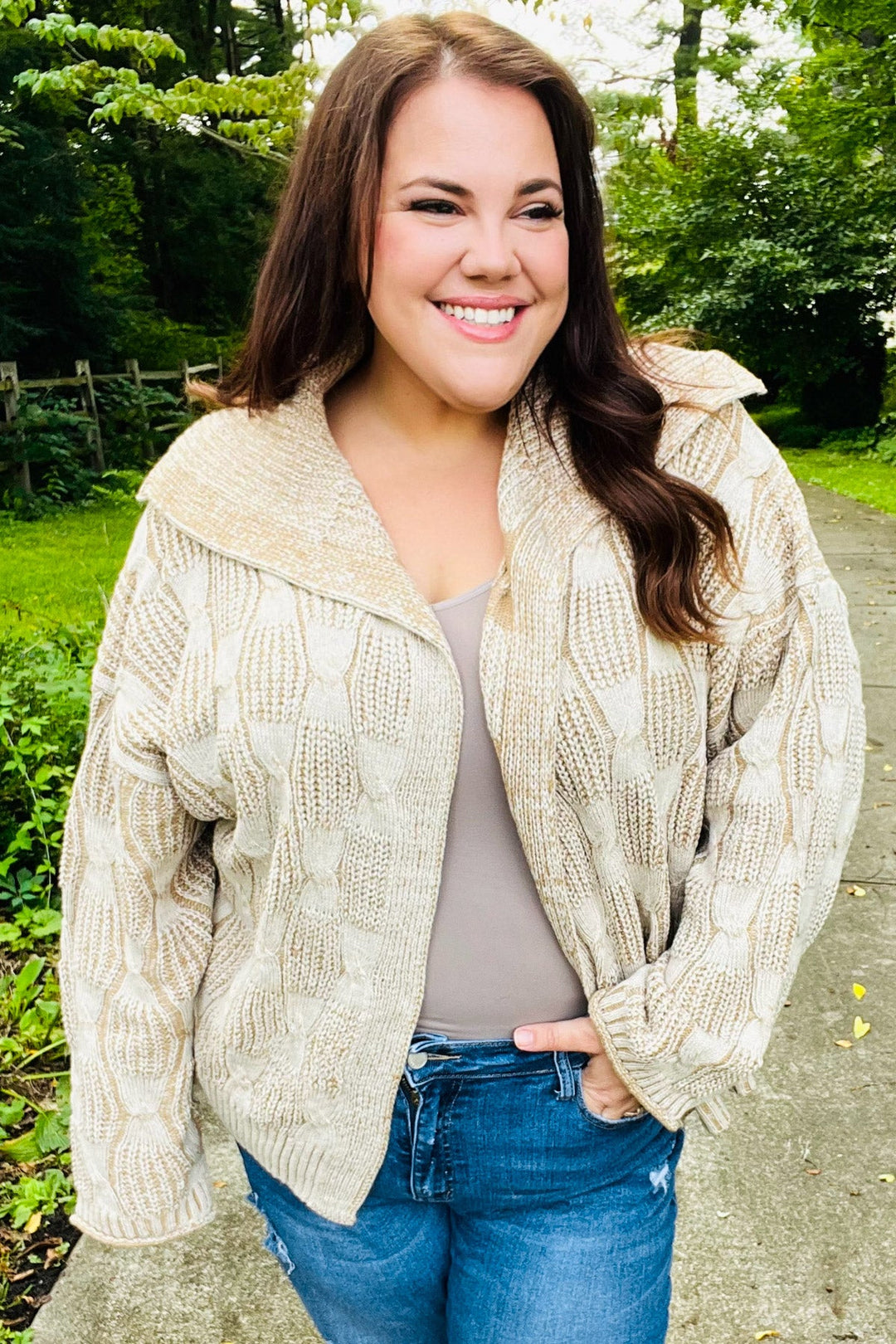 Autumn Vibes Taupe Textured Cable Knit Collared Cardigan-Haptics-[option4]-[option5]-[option6]-[option7]-[option8]-Shop-Boutique-Clothing-for-Women-Online