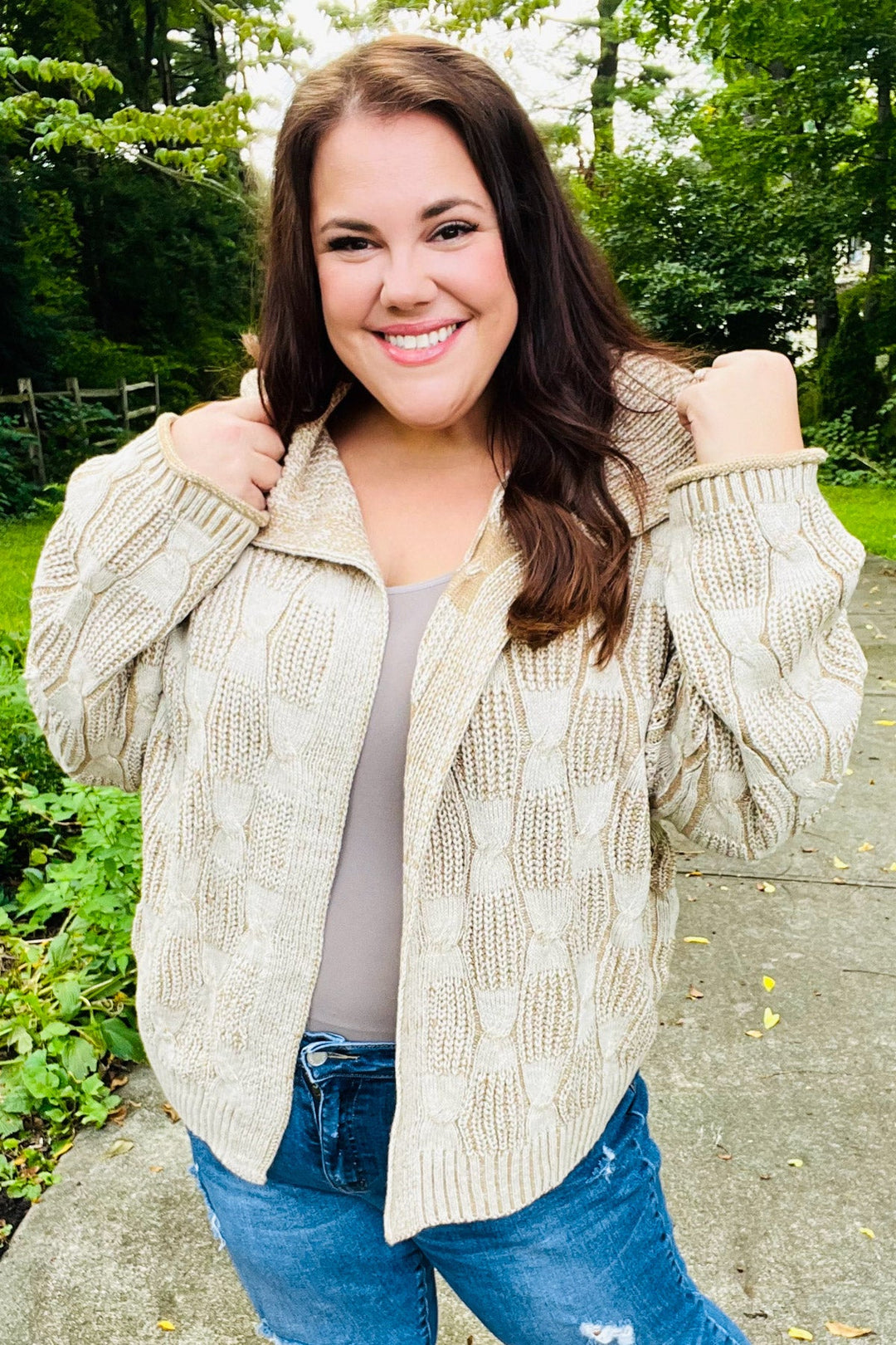 Autumn Vibes Taupe Textured Cable Knit Collared Cardigan-Haptics-[option4]-[option5]-[option6]-[option7]-[option8]-Shop-Boutique-Clothing-for-Women-Online