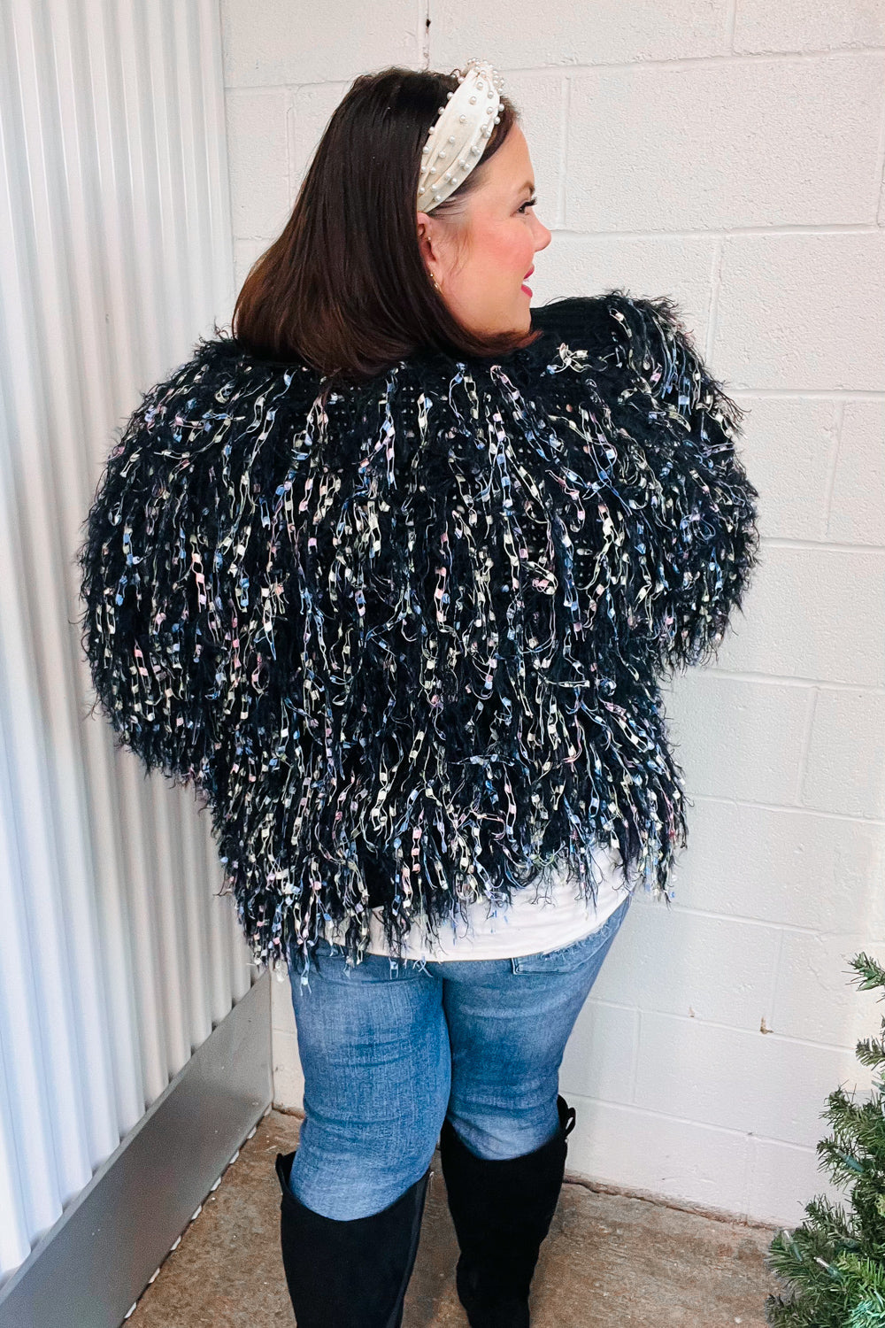 Dazzling Black & Multicolor Fuzzy Fringe Knit Cardigan-Bloom 2023 Winter Sale-[option4]-[option5]-[option6]-[option7]-[option8]-Shop-Boutique-Clothing-for-Women-Online