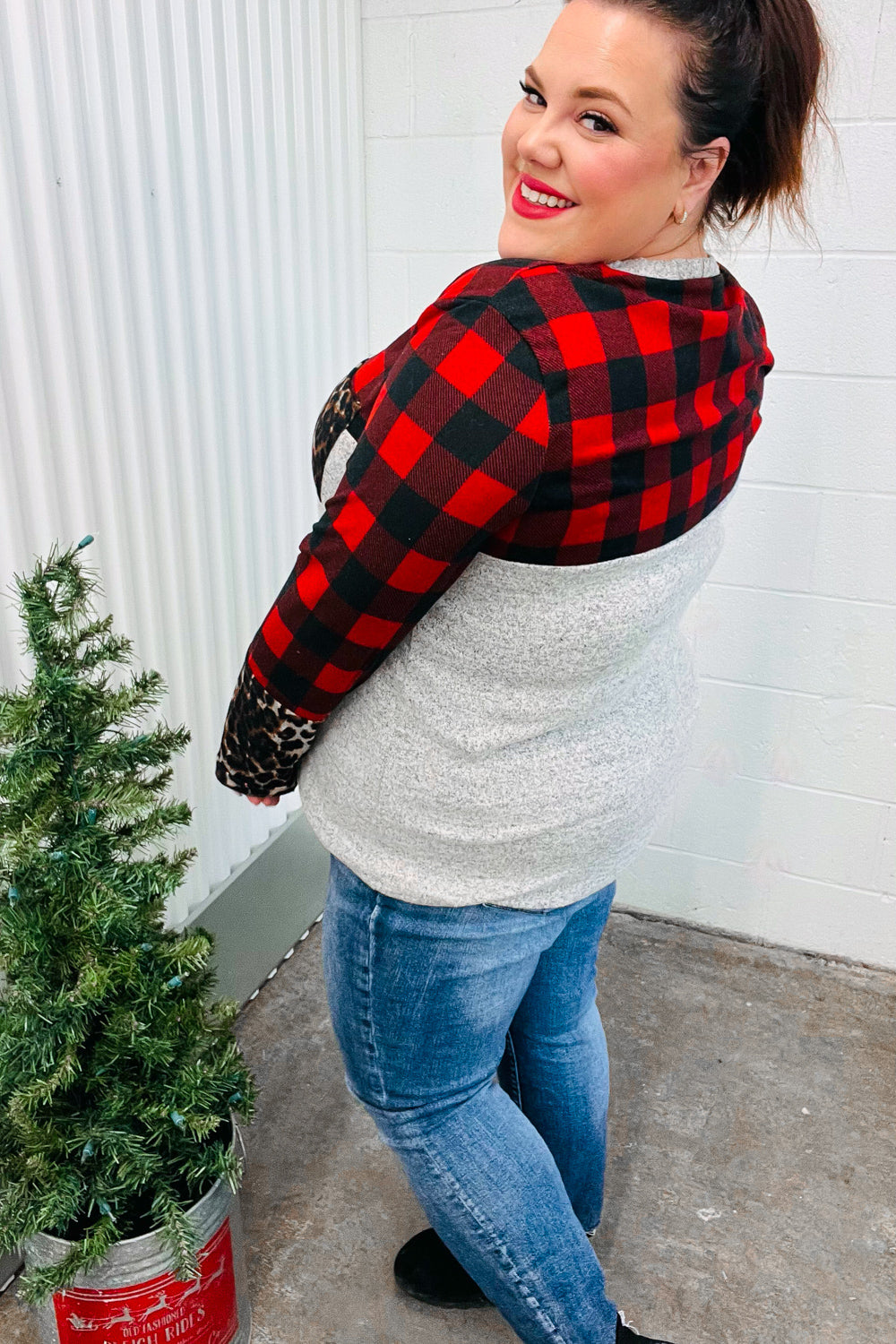 All Of Me Grey & Red Plaid Animal Print Pocketed Top-Haptics-[option4]-[option5]-[option6]-[option7]-[option8]-Shop-Boutique-Clothing-for-Women-Online