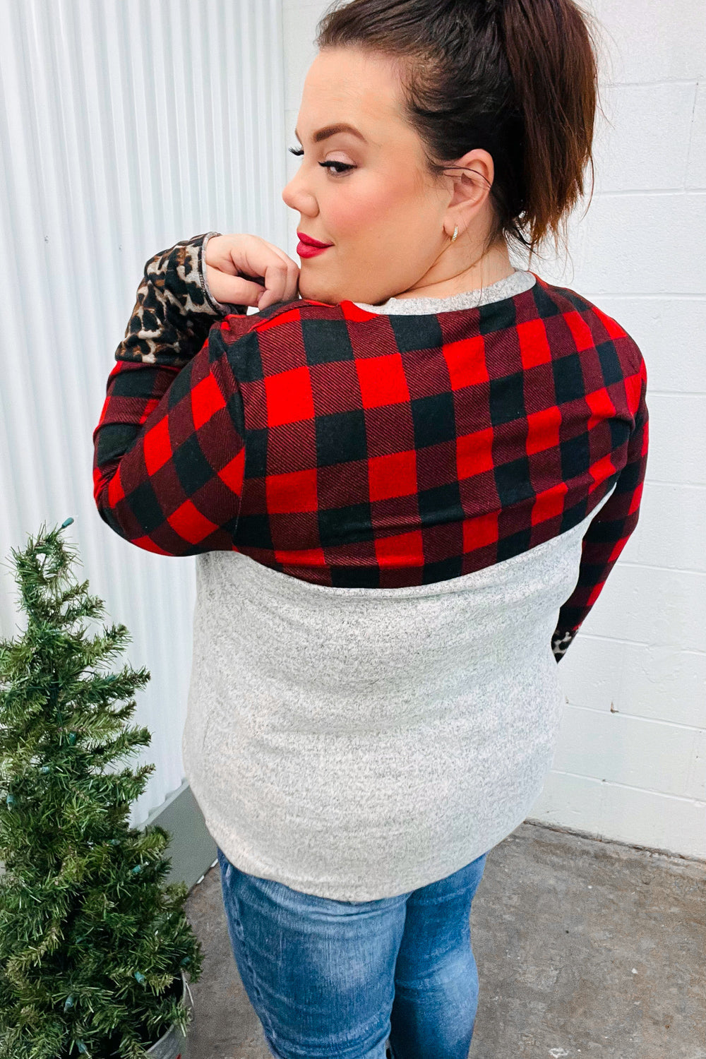 All Of Me Grey & Red Plaid Animal Print Pocketed Top-Haptics-[option4]-[option5]-[option6]-[option7]-[option8]-Shop-Boutique-Clothing-for-Women-Online