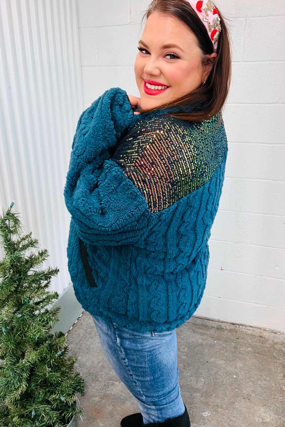 Going With You Teal Sequin & Sherpa Half Zip Pullover-Haptics-[option4]-[option5]-[option6]-[option7]-[option8]-Shop-Boutique-Clothing-for-Women-Online