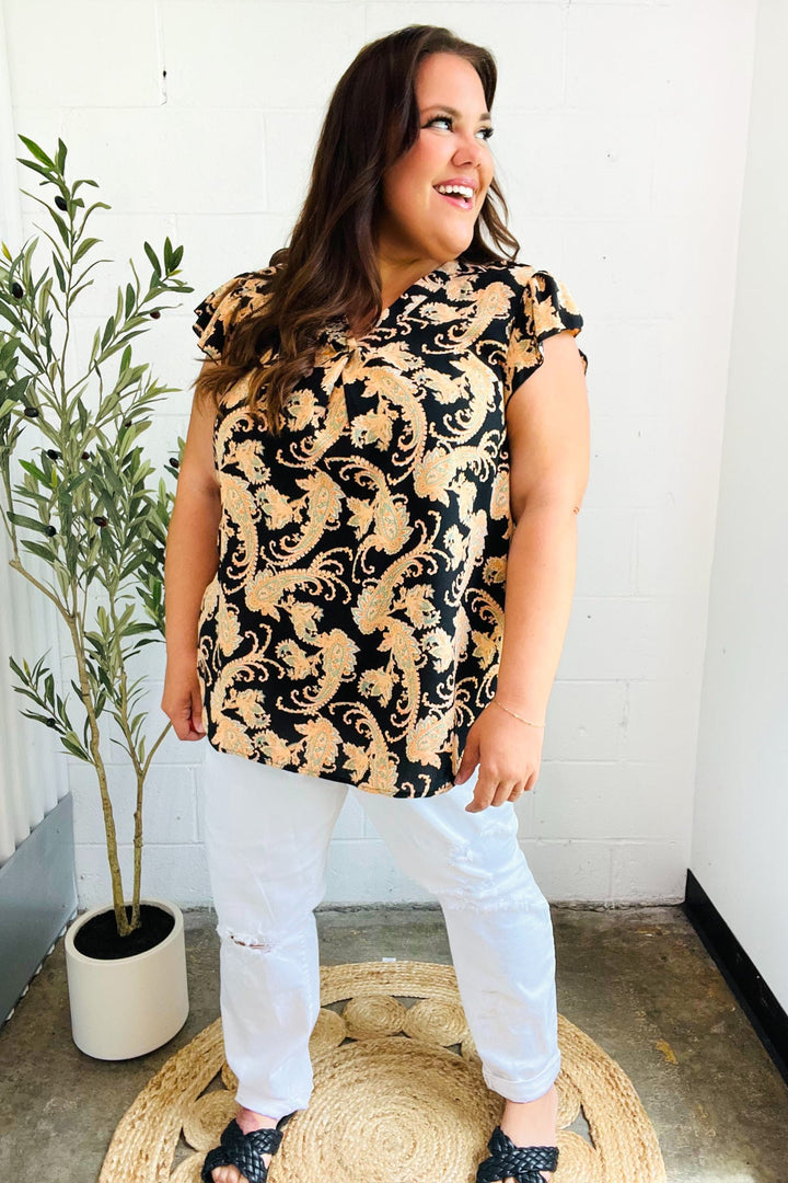 You Got This Black Paisley Print V Neck Flutter Sleeve Top-Haptics-[option4]-[option5]-[option6]-[option7]-[option8]-Shop-Boutique-Clothing-for-Women-Online