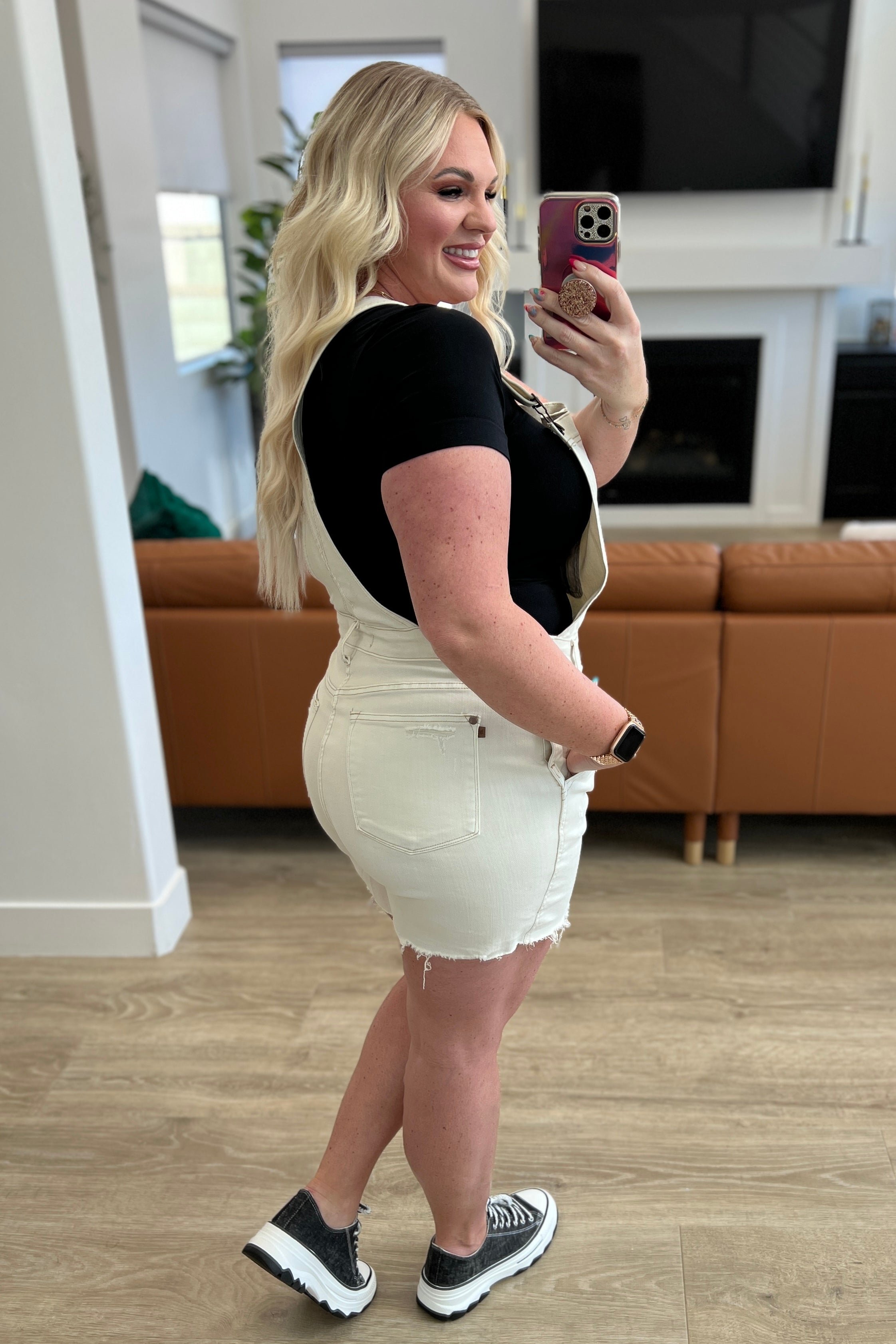 Anna High Rise Garment Dyed Cutoff Shortalls in Ecru-Denim-Ave Shops-[option4]-[option5]-[option6]-[option7]-[option8]-Shop-Boutique-Clothing-for-Women-Online