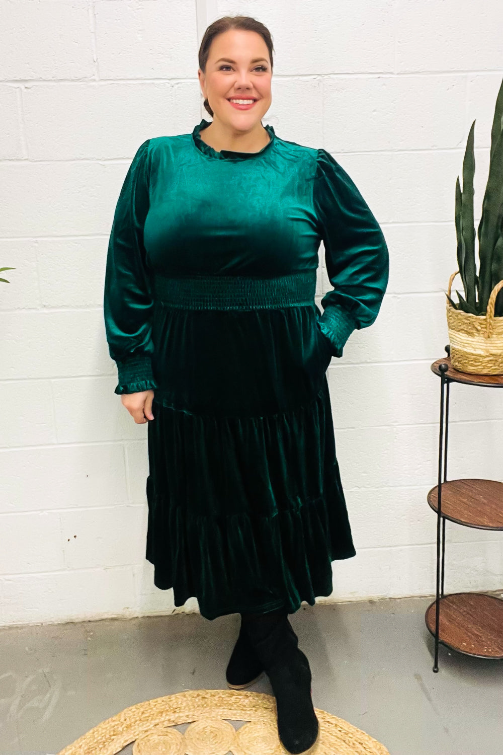 Holiday Dreaming Hunter Green Velvet Mock Neck Smocked Waist Dress-Haptics-[option4]-[option5]-[option6]-[option7]-[option8]-Shop-Boutique-Clothing-for-Women-Online