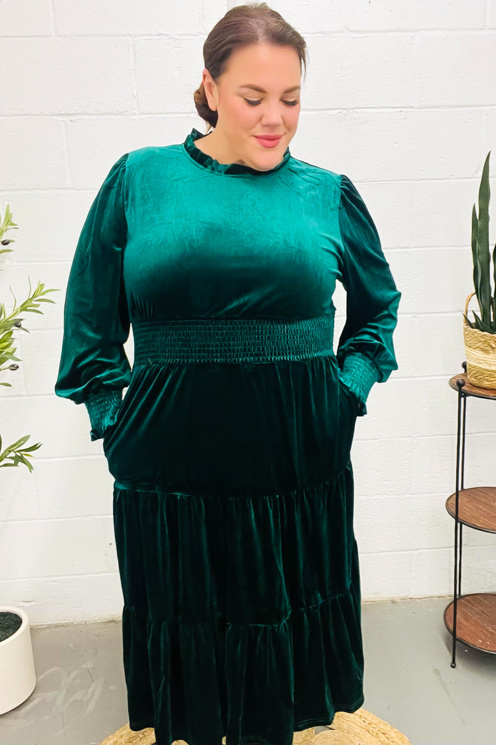 Holiday Dreaming Hunter Green Velvet Mock Neck Smocked Waist Dress-Haptics-[option4]-[option5]-[option6]-[option7]-[option8]-Shop-Boutique-Clothing-for-Women-Online