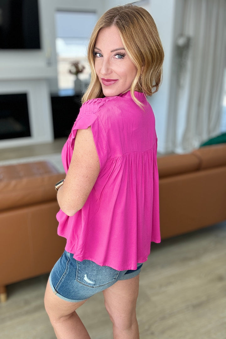 Pleat Detail Button Up Blouse in Hot Pink-Tops-Ave Shops-[option4]-[option5]-[option6]-[option7]-[option8]-Shop-Boutique-Clothing-for-Women-Online