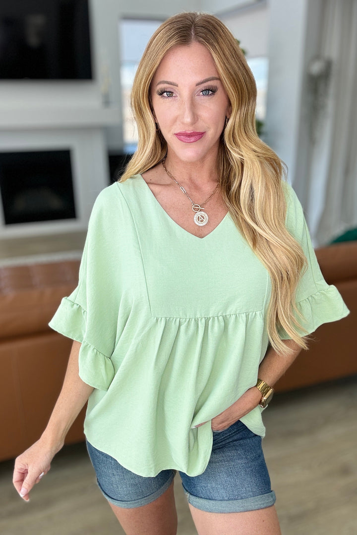 Airflow Peplum Ruffle Sleeve Top in Sage-Tops-Ave Shops-[option4]-[option5]-[option6]-[option7]-[option8]-Shop-Boutique-Clothing-for-Women-Online