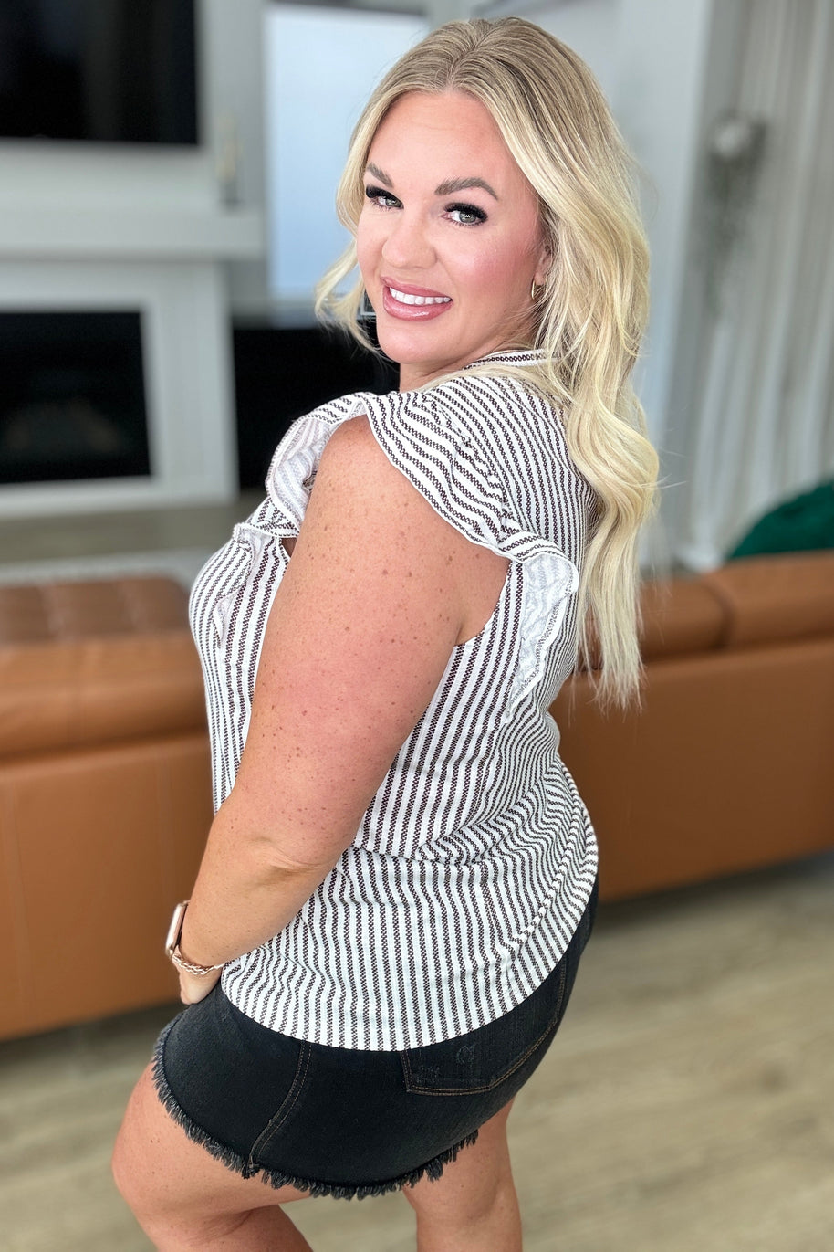 Heavily Invested Striped Ruffle Detail Top-Tops-Ave Shops-[option4]-[option5]-[option6]-[option7]-[option8]-Shop-Boutique-Clothing-for-Women-Online