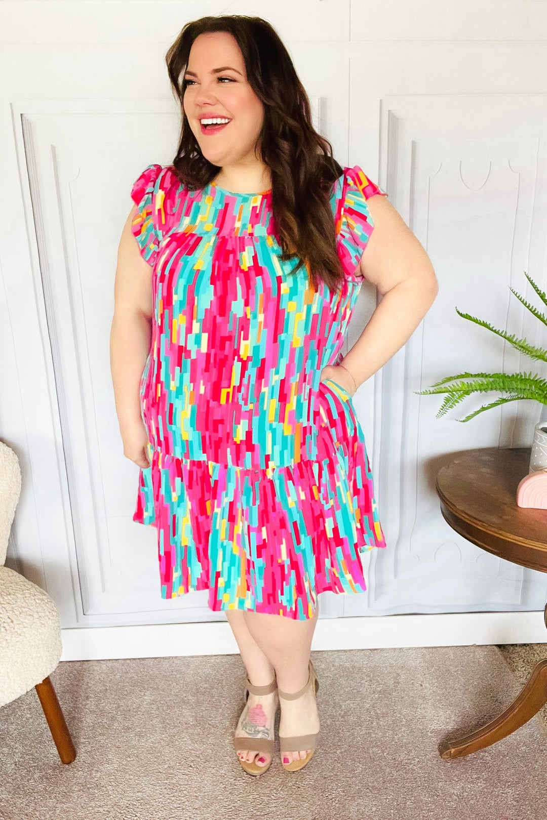 Feeling Bold Multicolor Abstract Print Tiered Ruffle Sleeve Dress-Haptics-[option4]-[option5]-[option6]-[option7]-[option8]-Shop-Boutique-Clothing-for-Women-Online